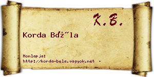 Korda Béla névjegykártya